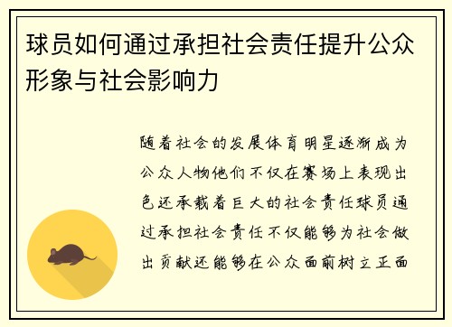 球员如何通过承担社会责任提升公众形象与社会影响力