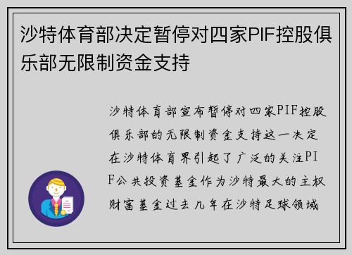 沙特体育部决定暂停对四家PIF控股俱乐部无限制资金支持